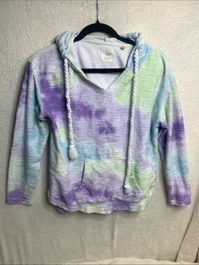 Pastel Tie-Dye V-Neck Hoodie - Purple, Blue & Green